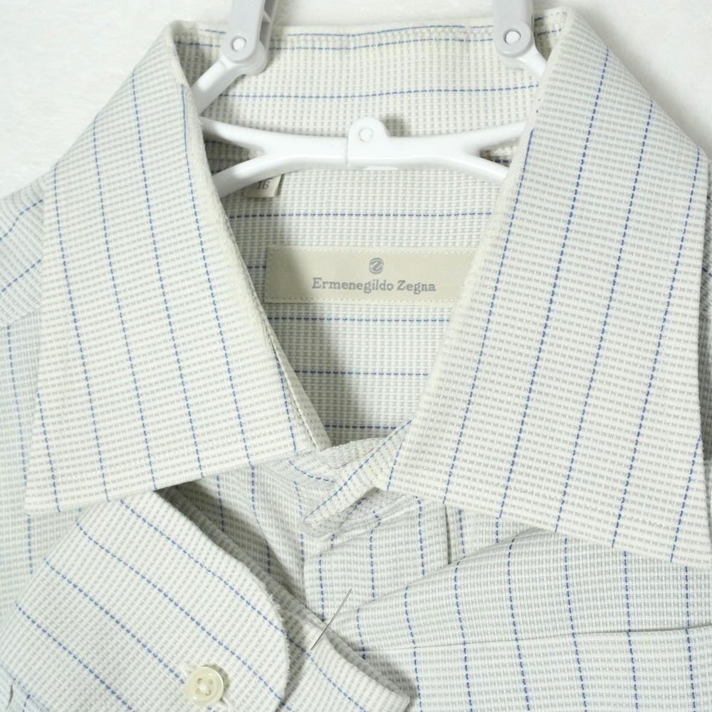 Ermenegildo Zegna White and Blue Long Sleeve Shirt